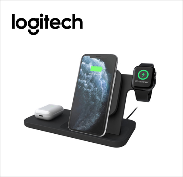 Logitech POWERED Wireless Charging Dock Wireless charging stand + AC power adapter - 9 Watt - Fast Charge - graphite 