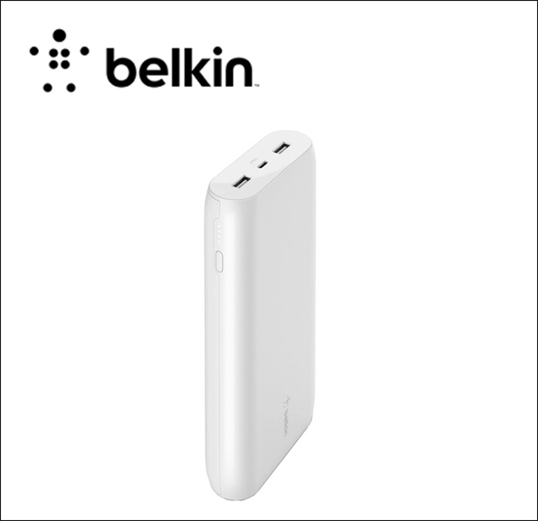 Belkin BOOST CHARGE Power bank - 20000 mAh - 3 output connectors (USB, USB-C) - on cable: USB, USB-C - white 