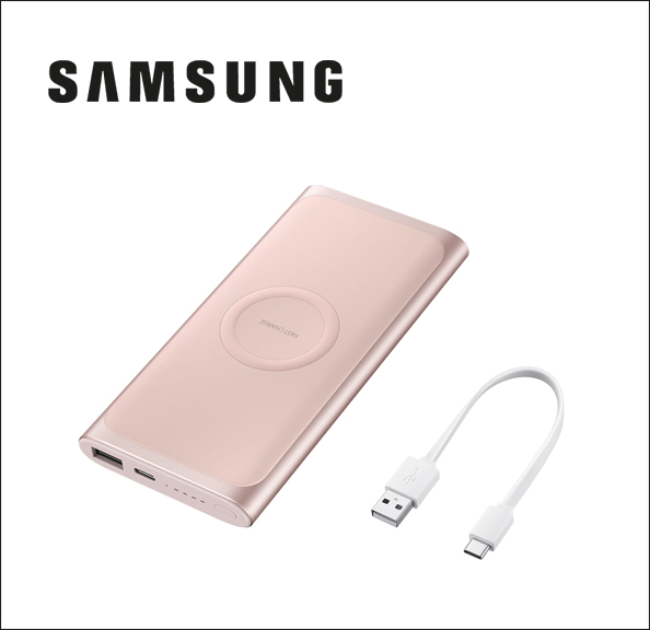 Samsung Wireless Charger Portable Battery EB-U1200 Wireless charging pad / power bank - 10000 mAh - 2 A - FC (USB) - on cable: USB-C - pink - for Galaxy S10, S10 Enterprise Edition, S10+, S10e, S10e Enterprise Edition 