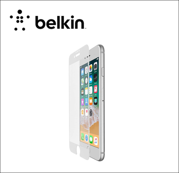 Belkin ScreenForce TemperedCurve Screen protector for cellular phone - glass - frame color white - for Apple iPhone 6, 6s, 7, 8 