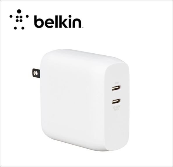 Belkin BOOST CHARGE Dual GaN Wall charger - 68 Watt - 3 A - Fast Charge, PD - 2 output connectors (USB-C) - white 